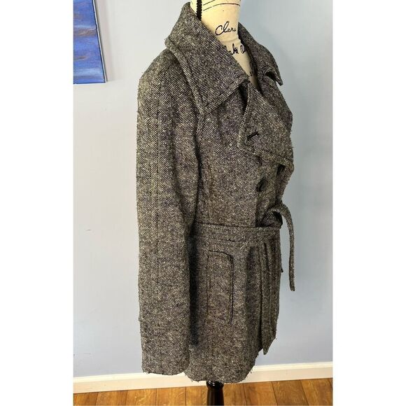 Old Navy Women Medium Grey Wool Blend Double Breasted Peacoat Trench Coat Jacket - Picture 2 of 8